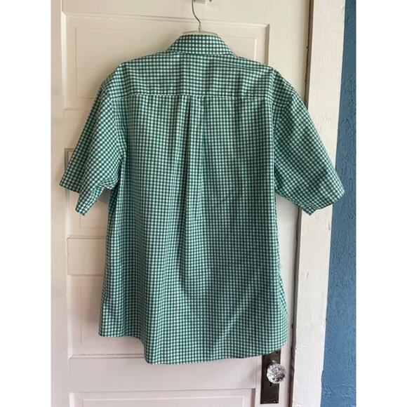 Jos. A. Bank Size Large Short Sleeve Button Front Green & White Checked Shirt - Picture 4 of 4